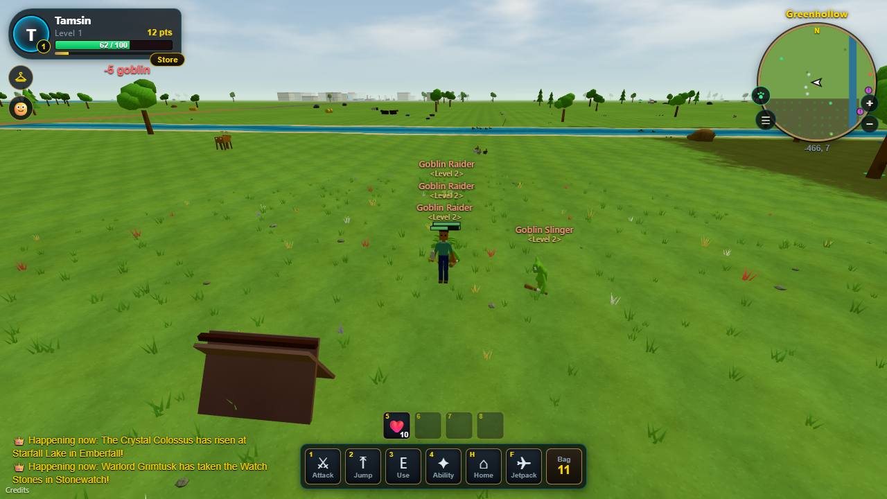 A goblin camp out in the fields. Grab a friend and chase them off!