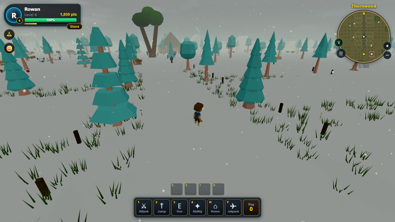 Snow falling in the deep woods of Thornwood.